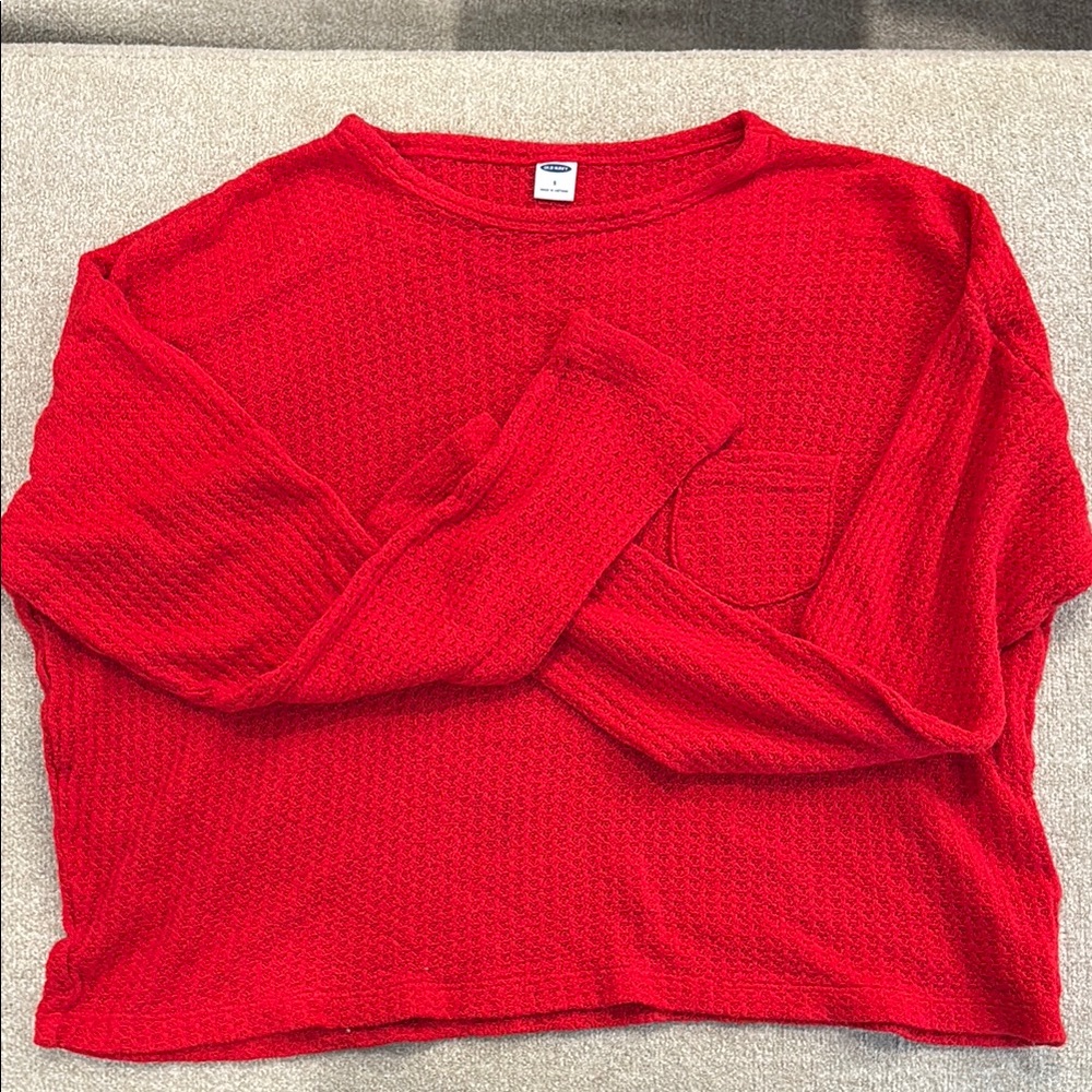 Old Navy Red Crew Neck Sweater with Ribbed Knit